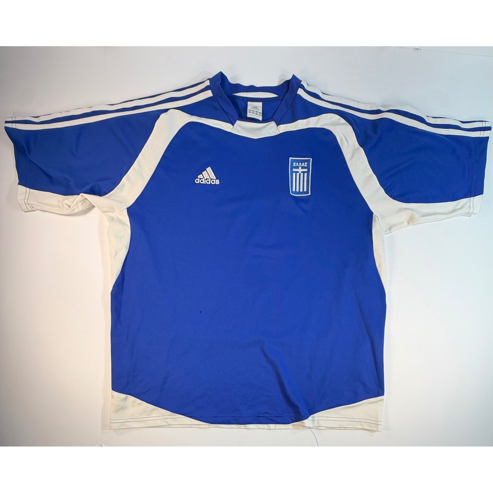 Adidas Greece National Team Soccer Jersey Blue White Mens XL Short Sleeve